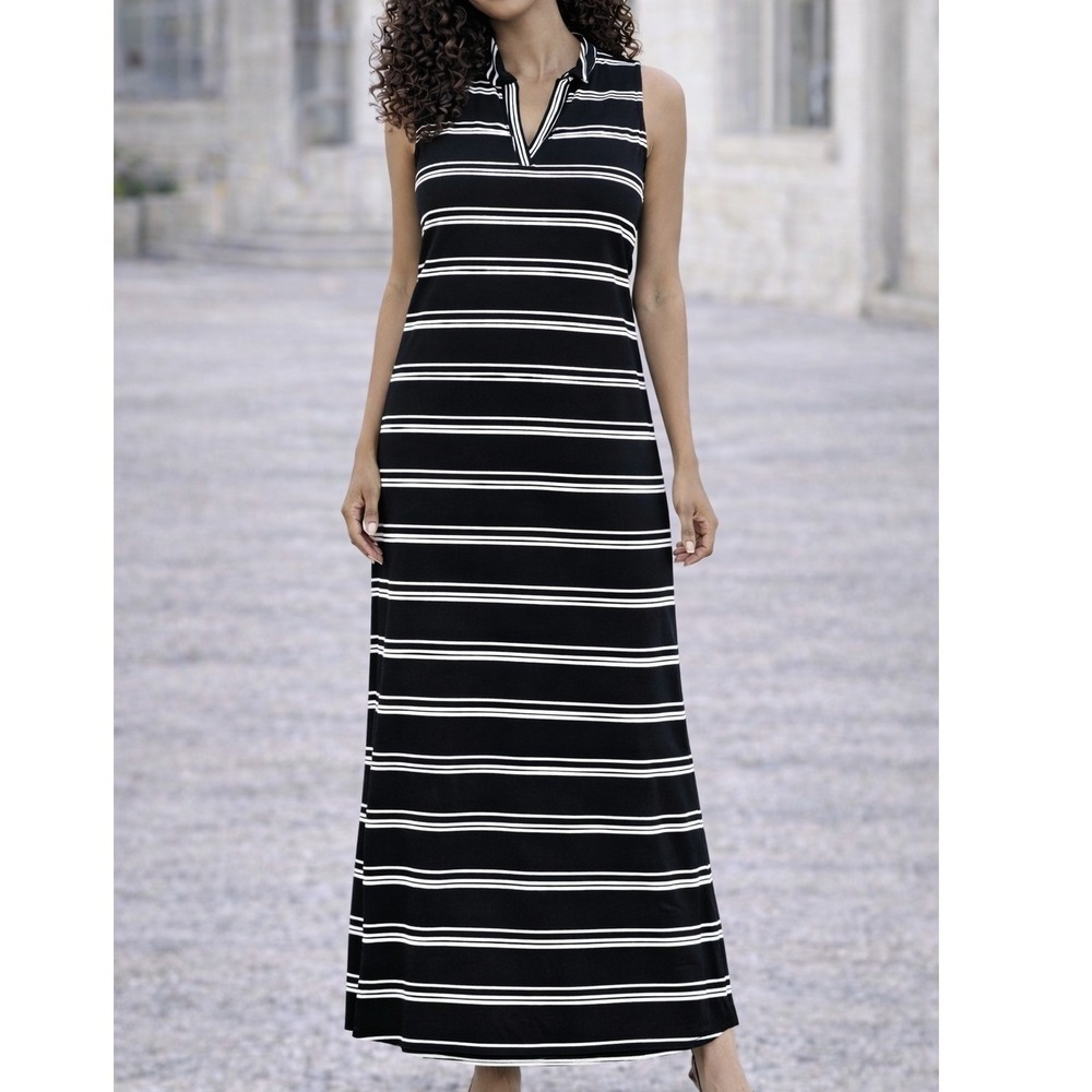 Postmark Anthropologie Shirt Dress Women Black Striped Sleeveless Coastal Boho M